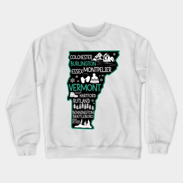 Vermont Burlington cute map Essex Rutland Bennington Brattleboro Colchester Hartford Crewneck Sweatshirt by BoogieCreates